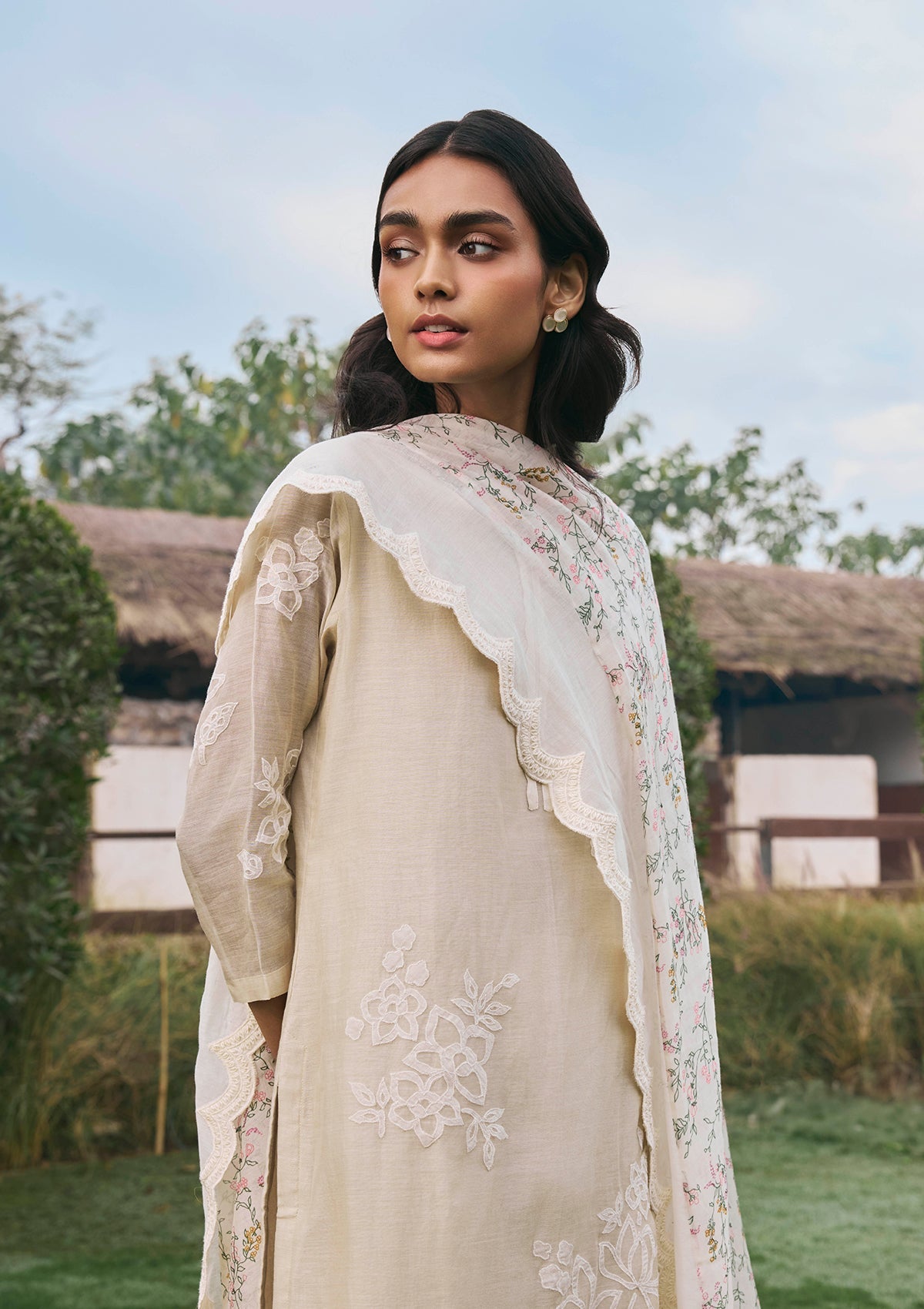Ecru Floral Kurta Set