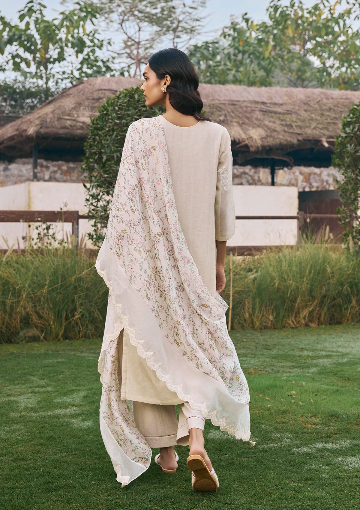 Ecru Floral Kurta Set