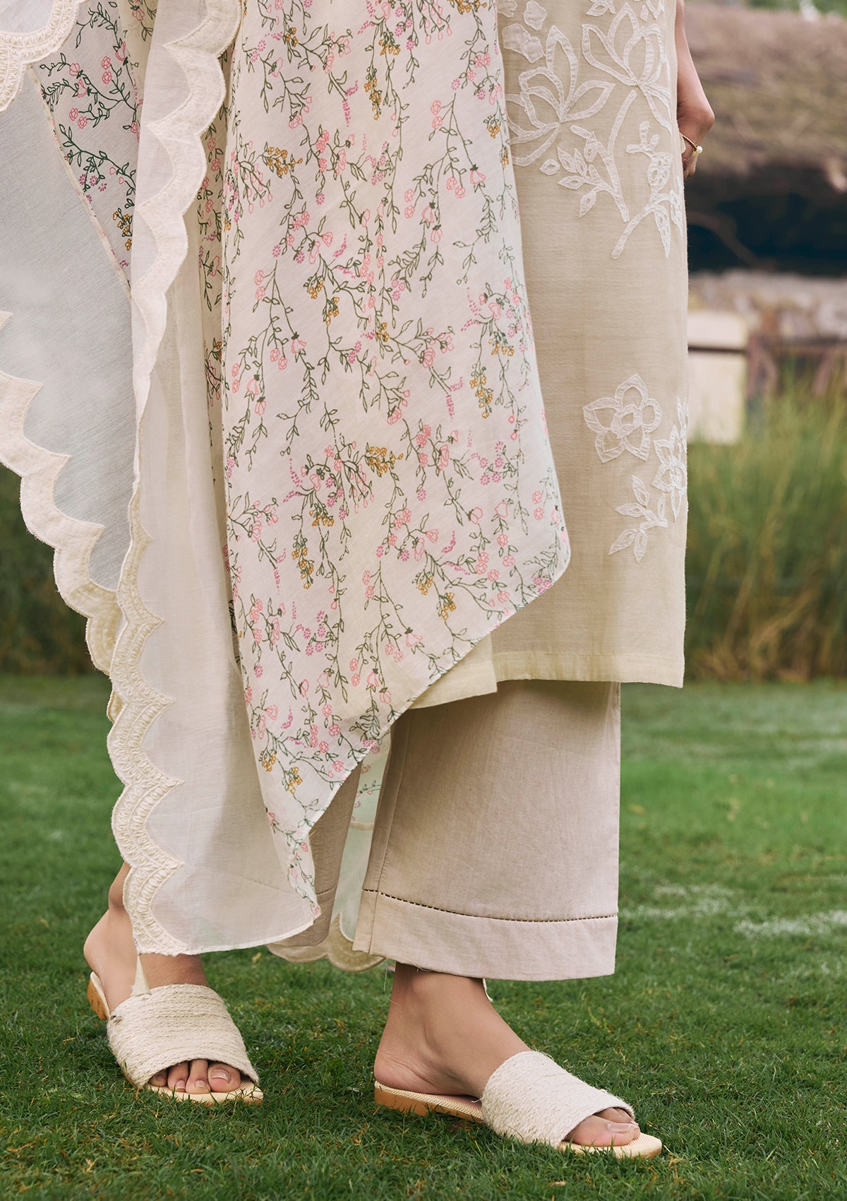 Ecru Floral Kurta Set