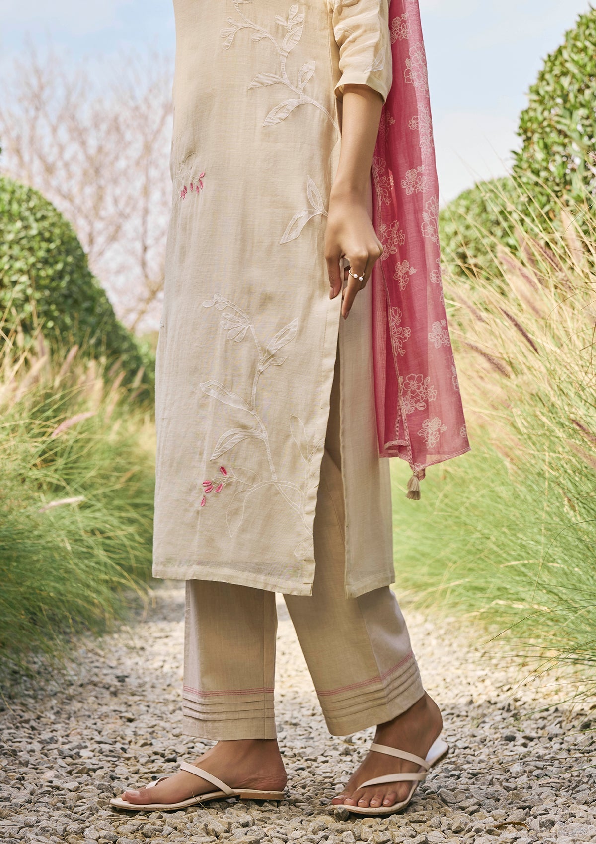 Ecru Applique Kurta Set