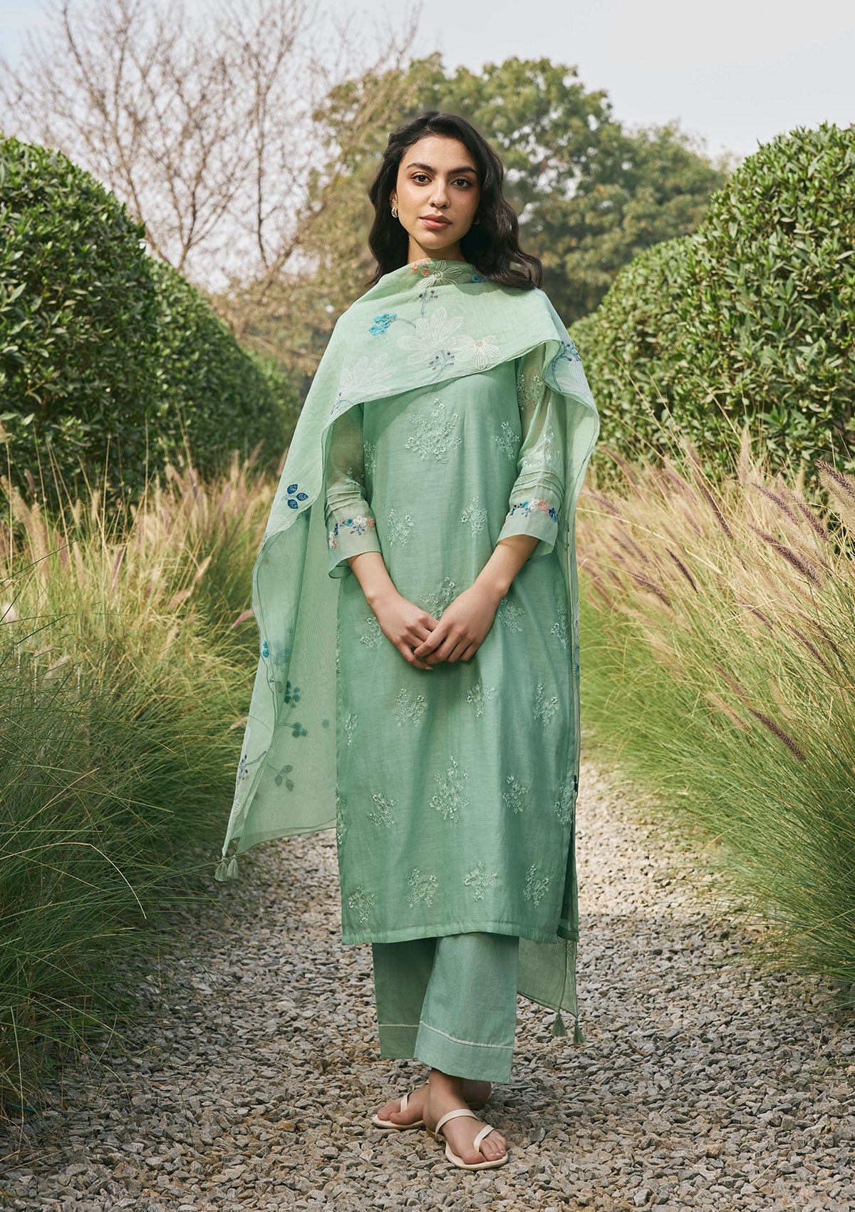 Sage Mint Floral Embroidered Kurta Set