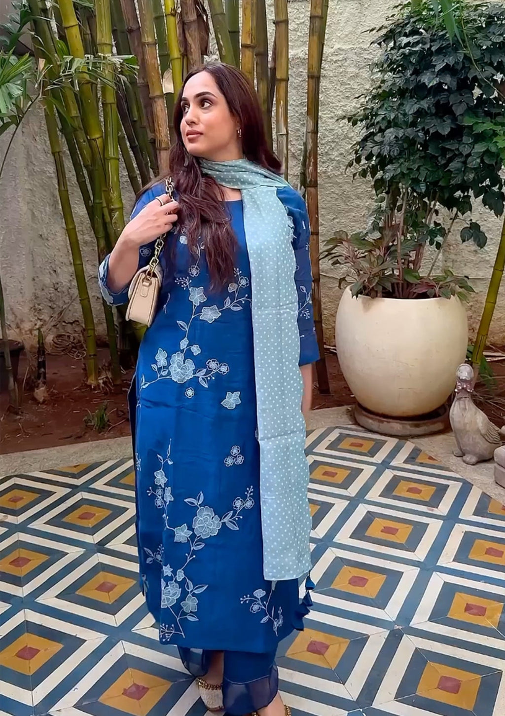Ocean Blue Applique Kurta Set
