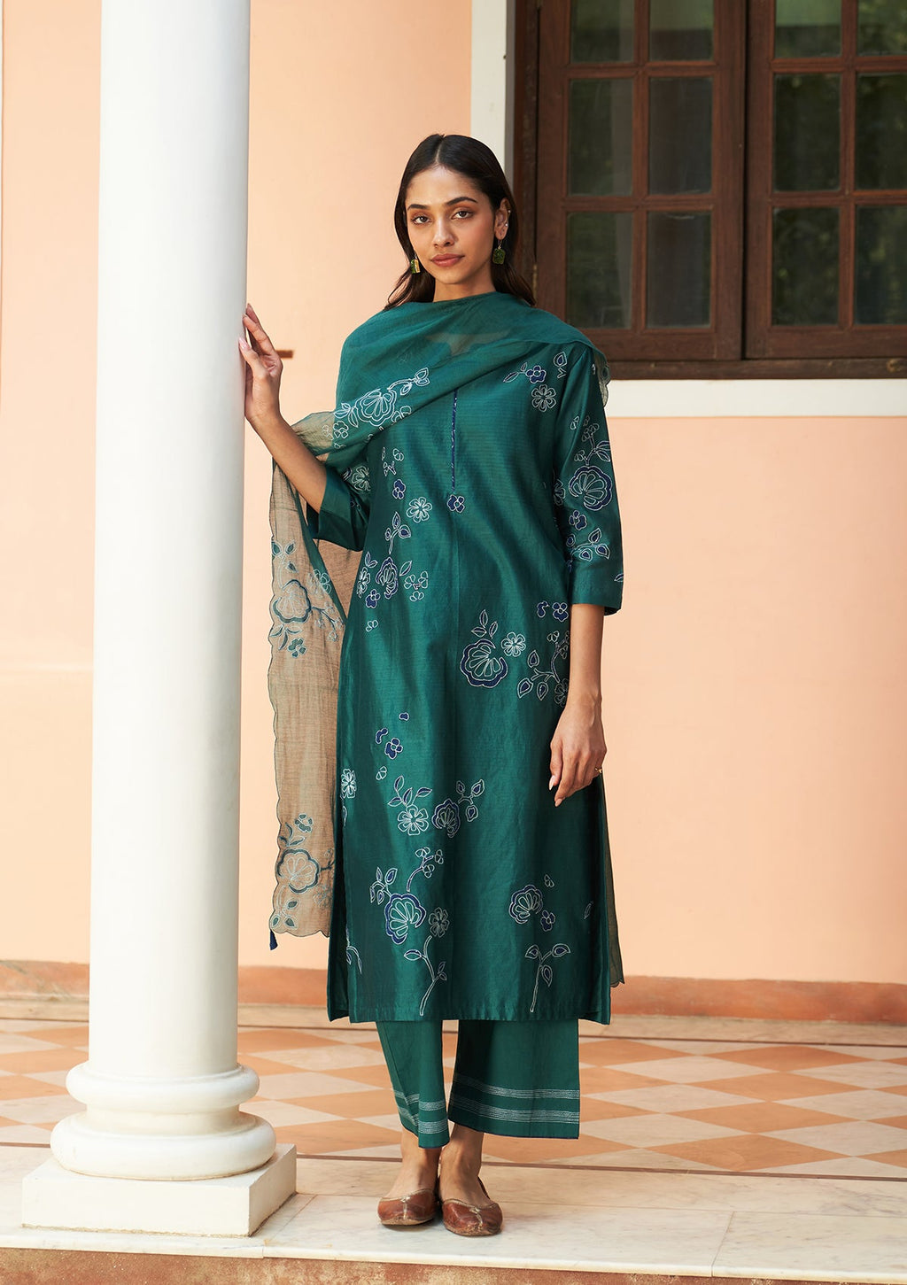 Emerald Floral Embroidered Kurta Set