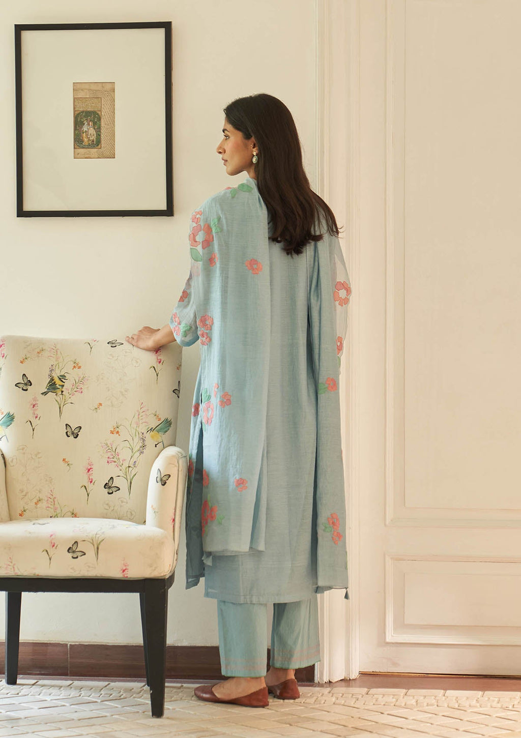 Sky Floral Applique Kurta Set