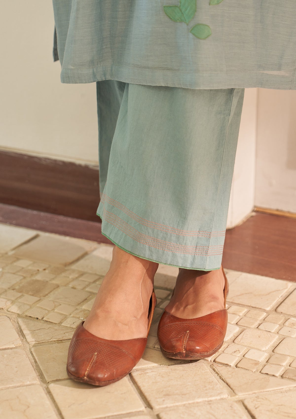 Sky Floral Applique Kurta Set