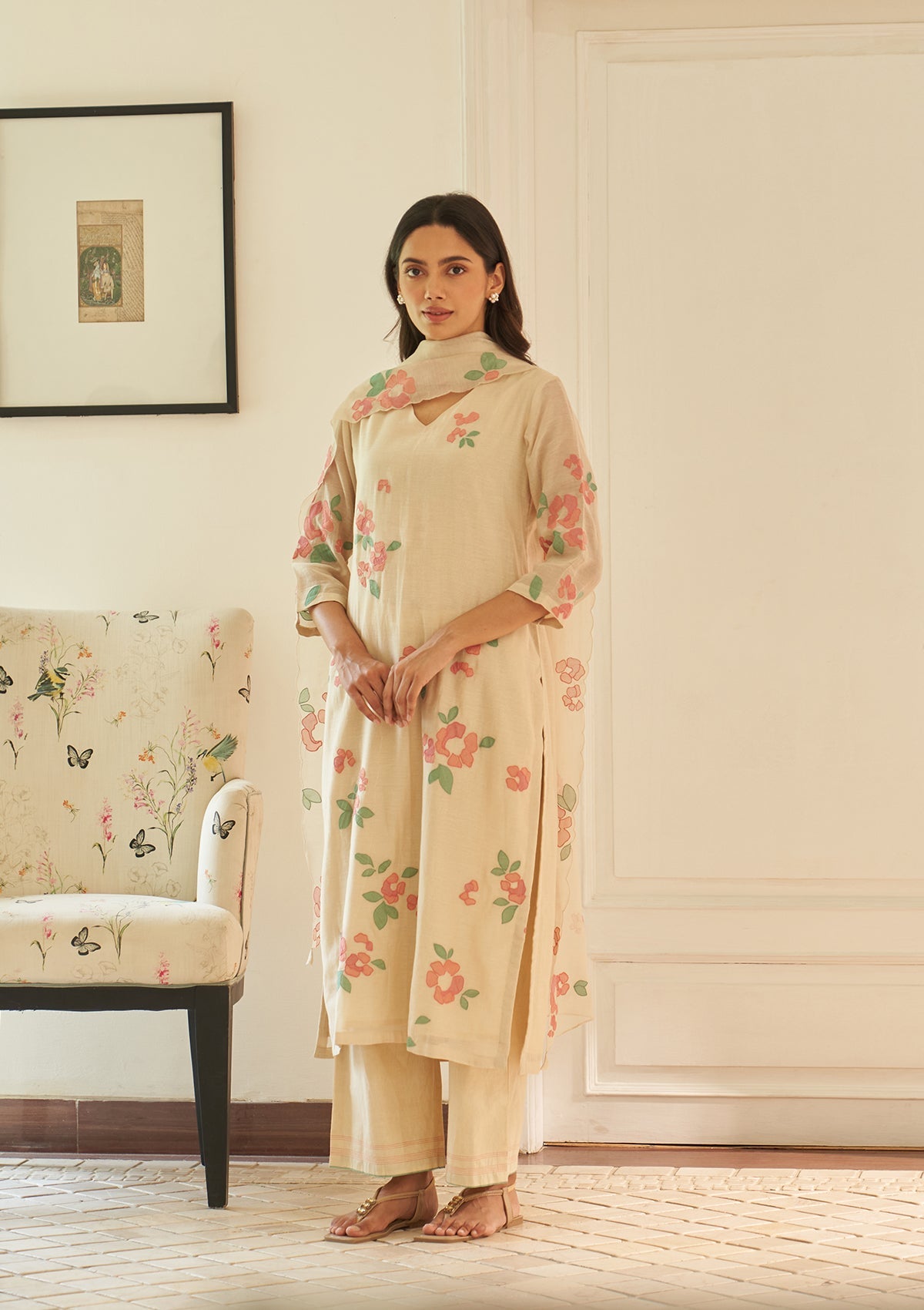 Ecru Applique Kurta Set