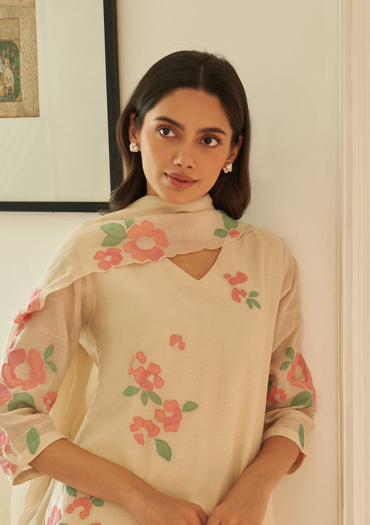 Ecru Applique Kurta Set