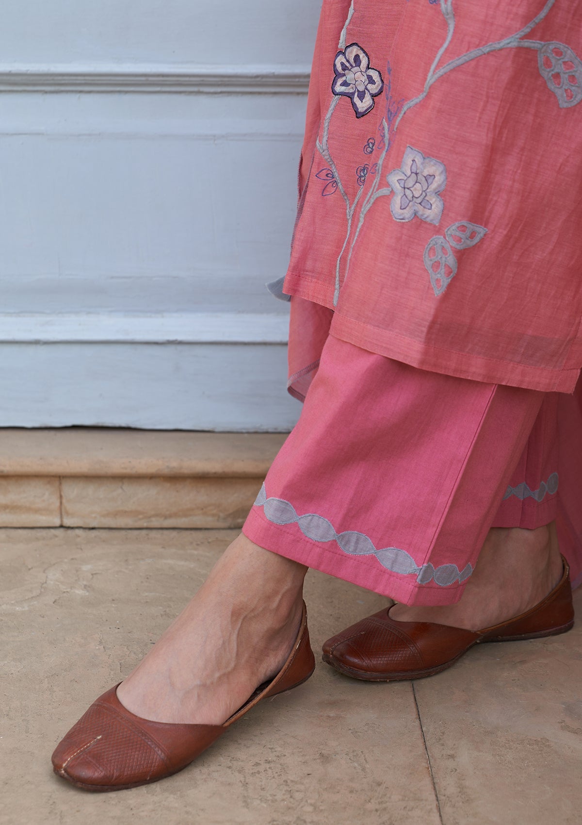 Peony Applique Embroidered Kurta Set