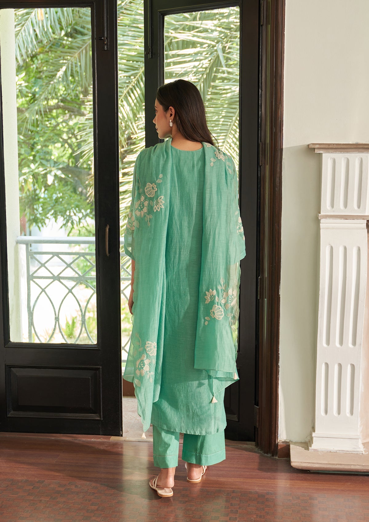 Mint Applique Embroidered Kurta Set