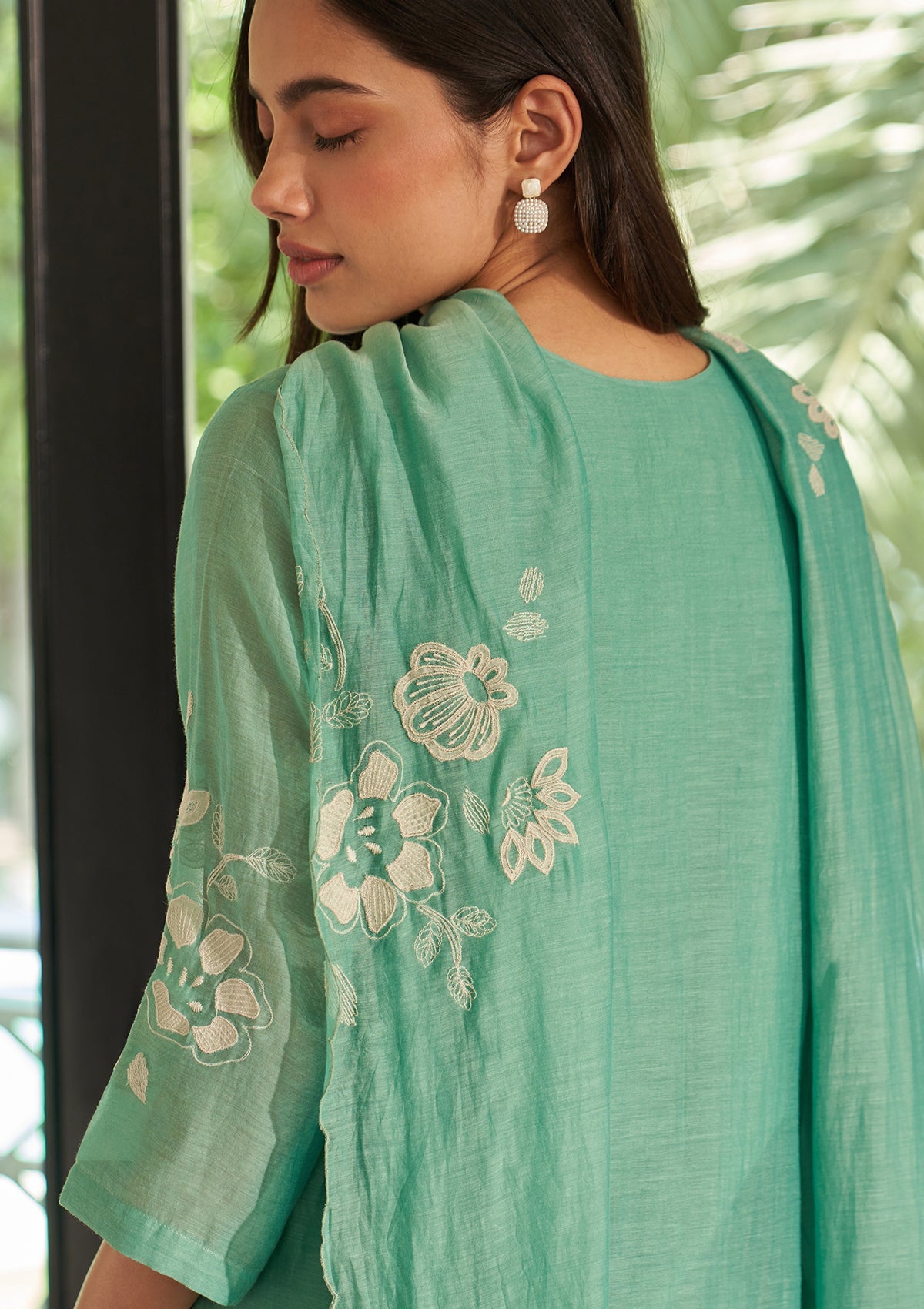 Mint Applique Embroidered Kurta Set