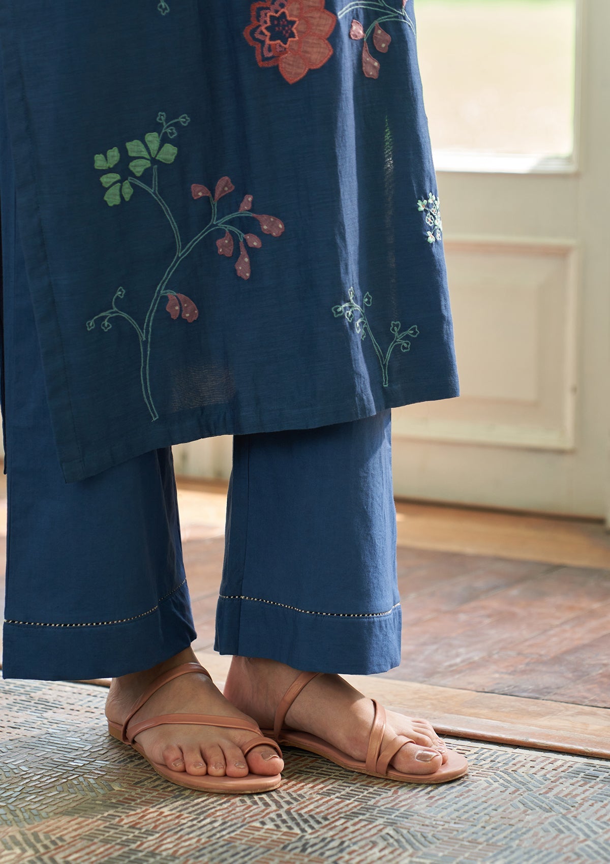 Ocean Blue Floral Applique  Kurta Set