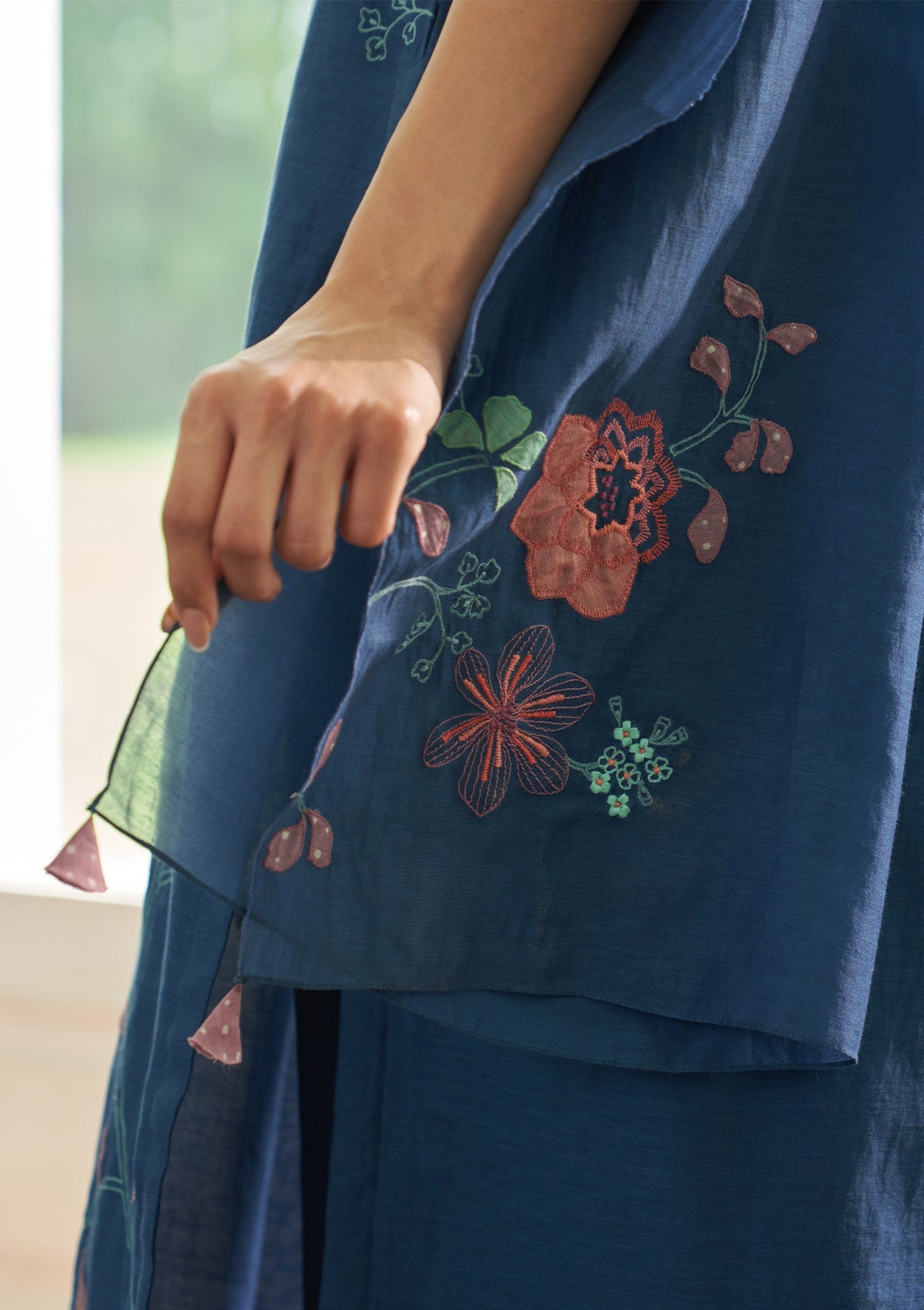 Ocean Blue Floral Applique  Kurta Set