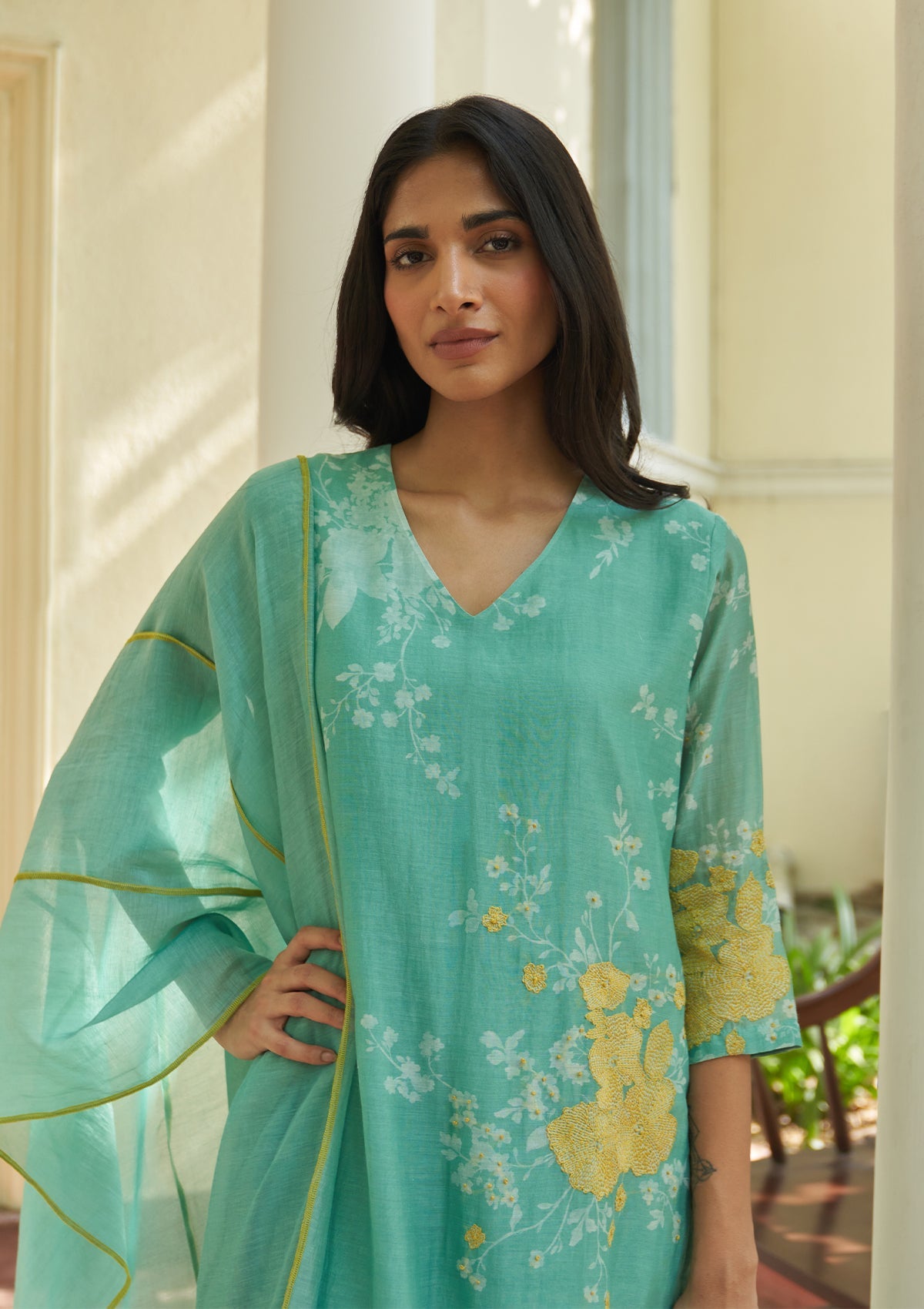 Mint Applique Kurta Set