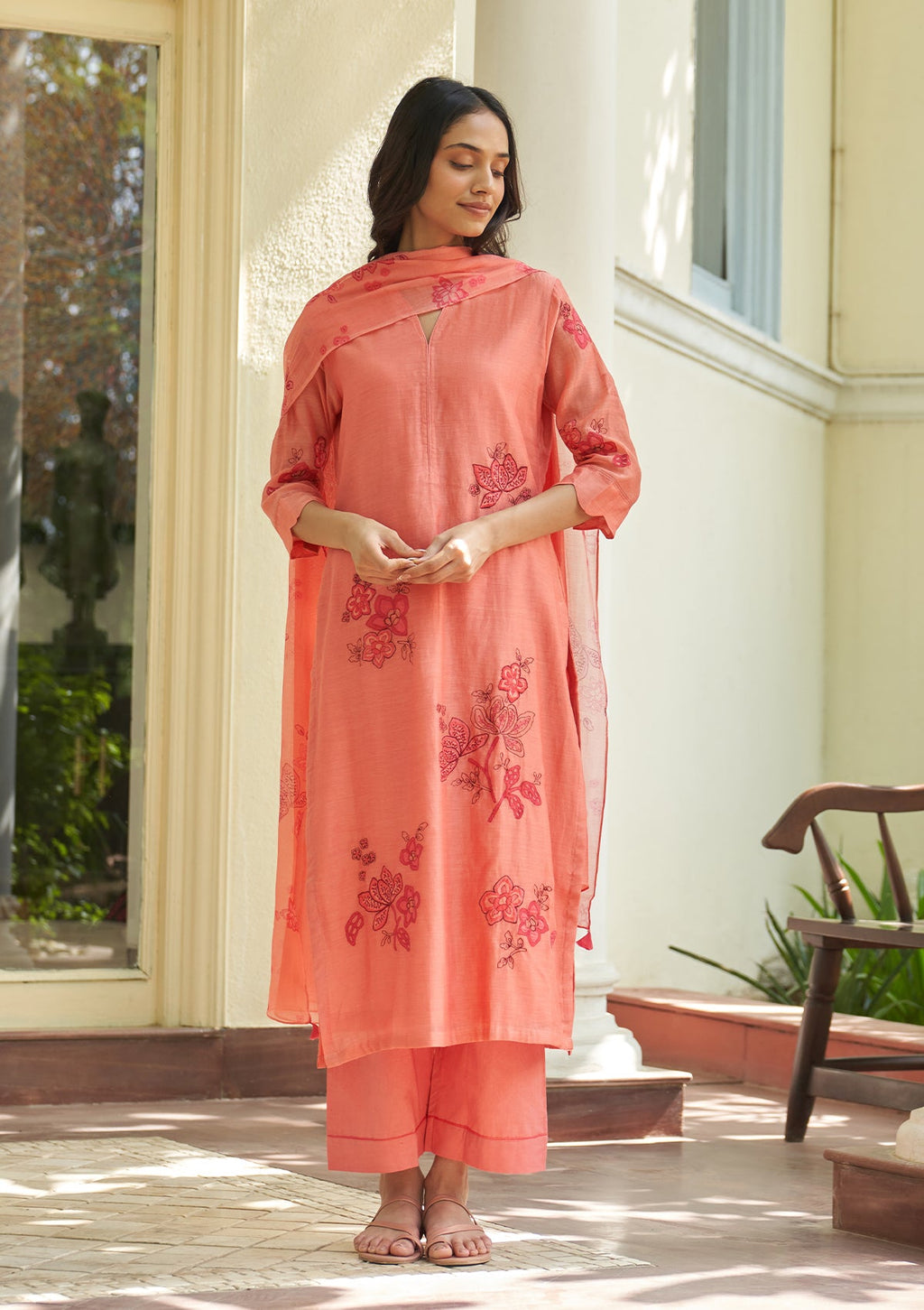 Hibiscus Applique Kurta Set