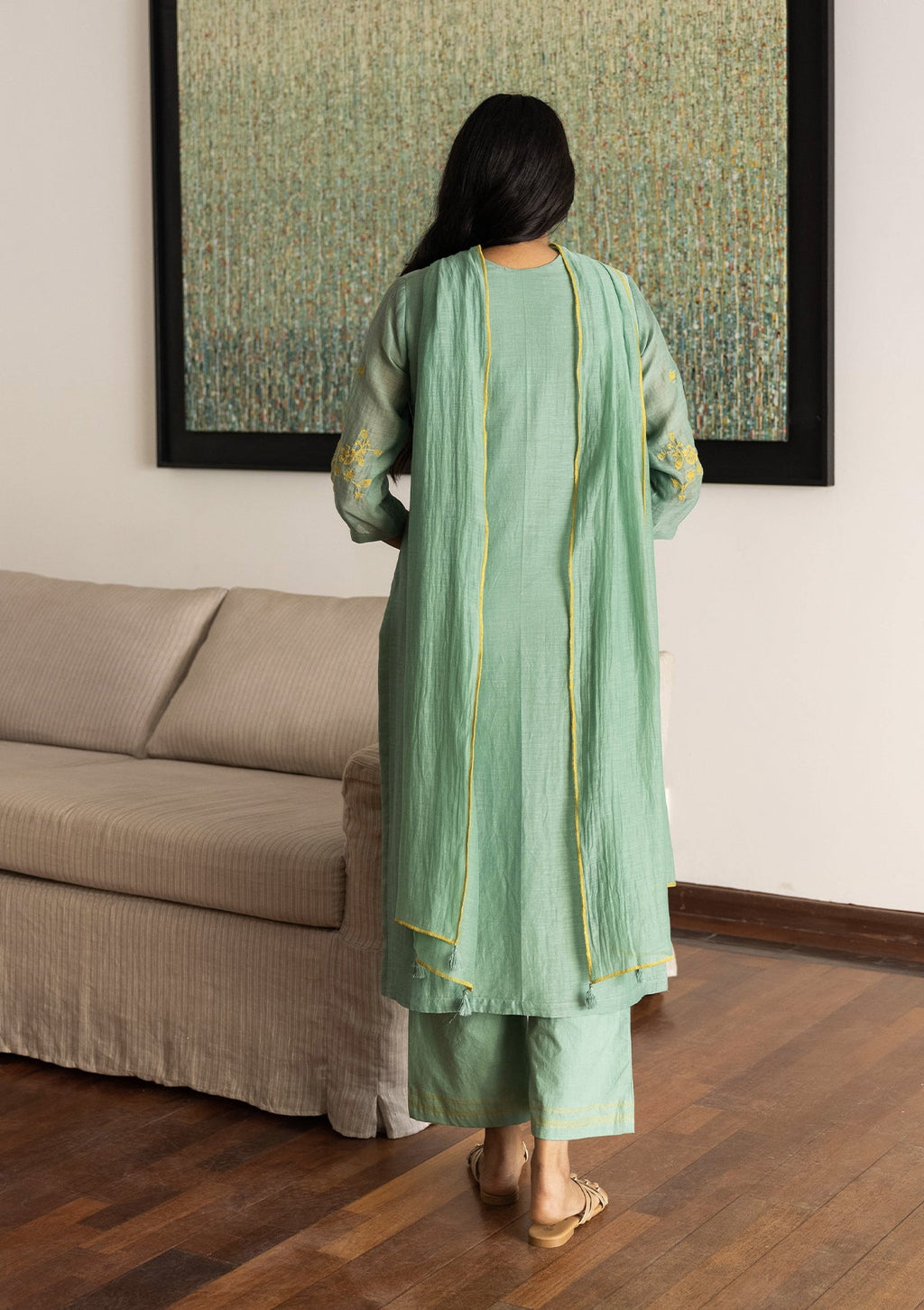 Mint Floral Applique Kurta Set